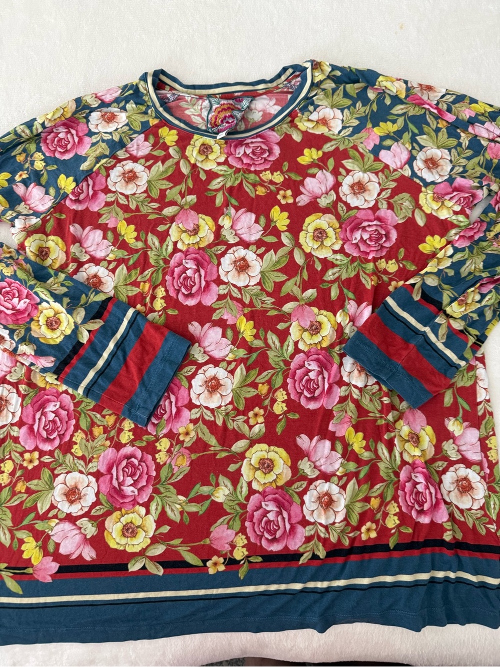 Johnny Was Janie Favorite Long Sleeve Slim Raglan Tee in Ortega Size L D79